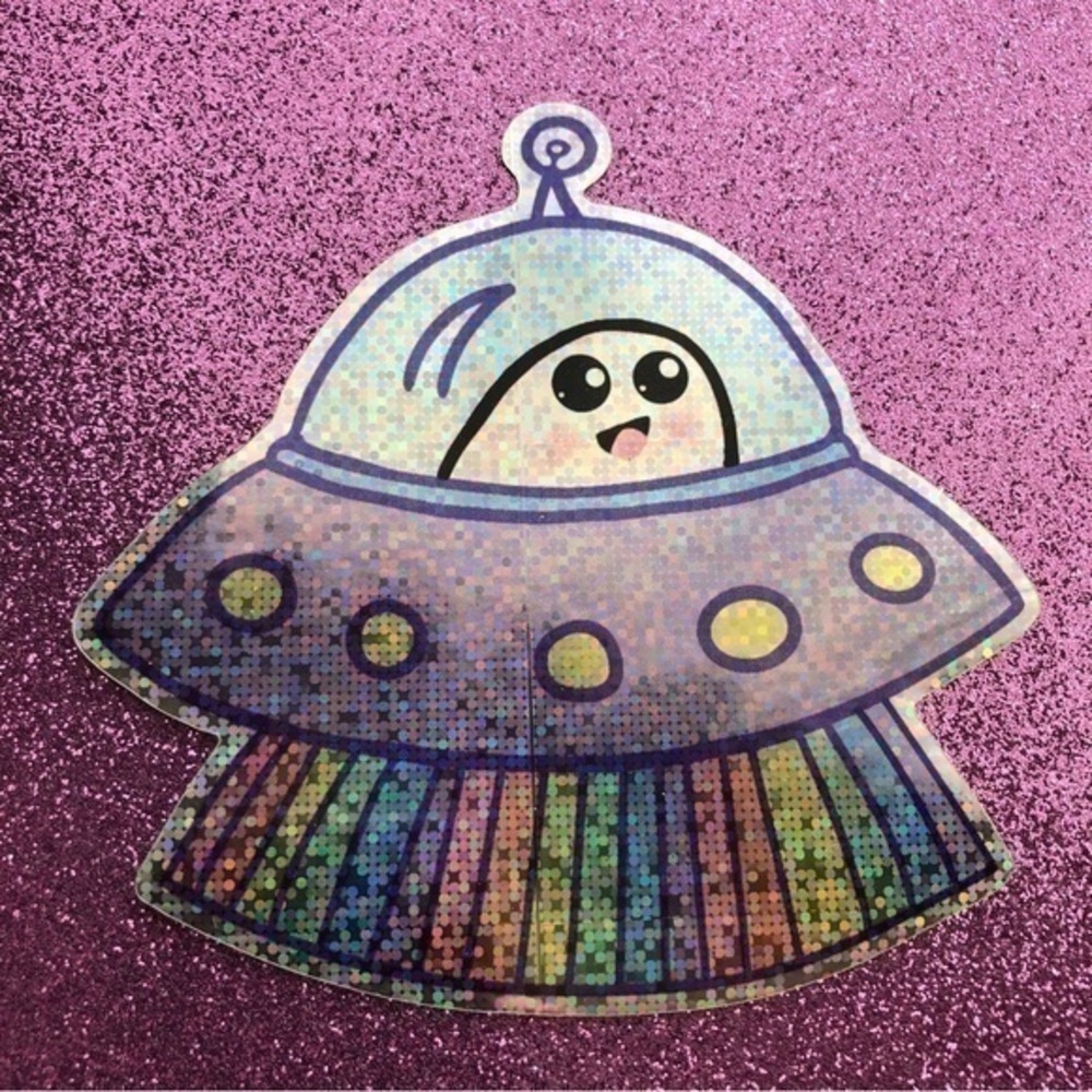 🍒 5/$25 🍒 Large Glitter Ghost in UFO Stickers